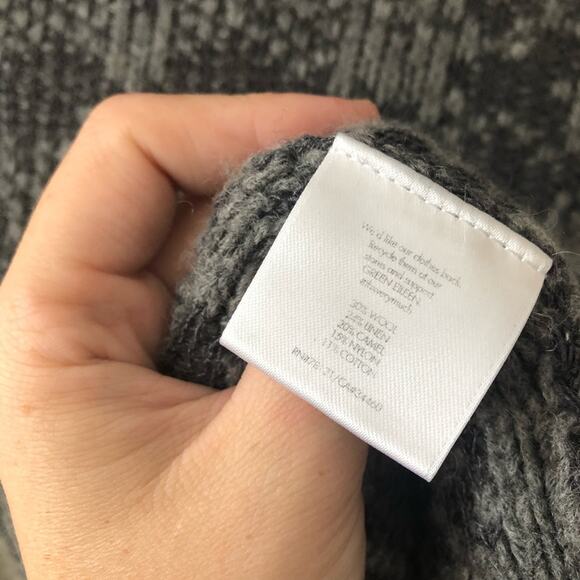 Eileen Fisher Patterned Open-Front Grey Wool Camel Blend Cardigan Sweater - Picture 5 of 6